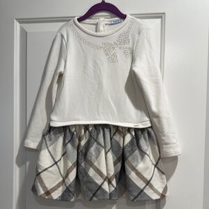 Mayoral White and Plaid Long Sleeve Dress